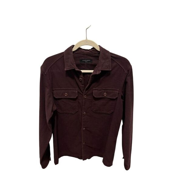 ALLSAINTS Humboldt Men’s Oxblood Red Long Sleeve Button-Up Shirt Size Cotton - Picture 2 of 13